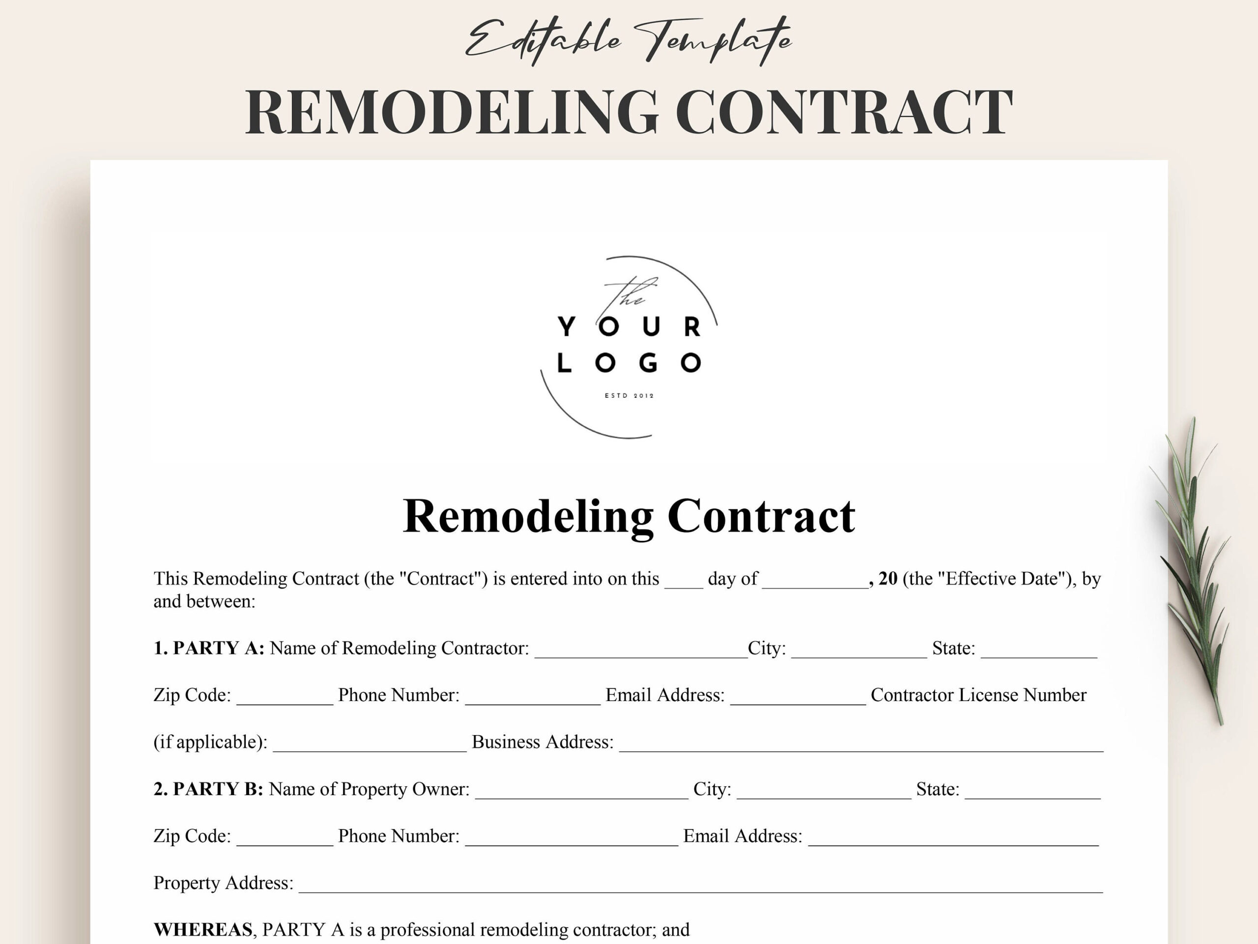 sample renovation agreement template