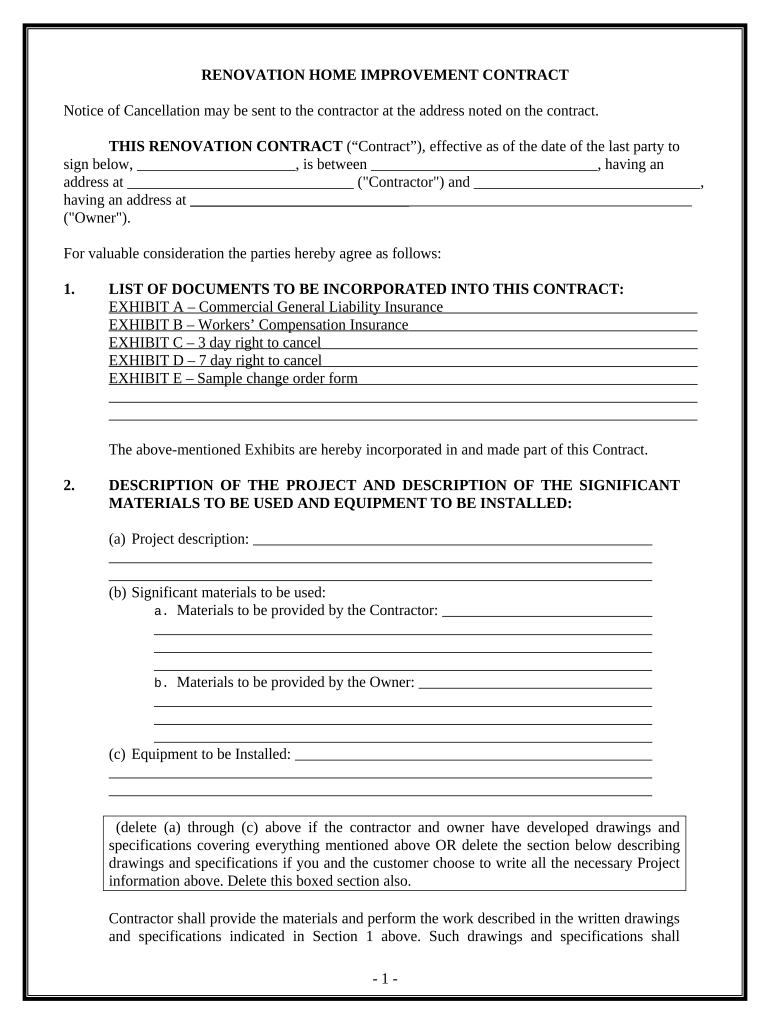 sample renovation agreement template