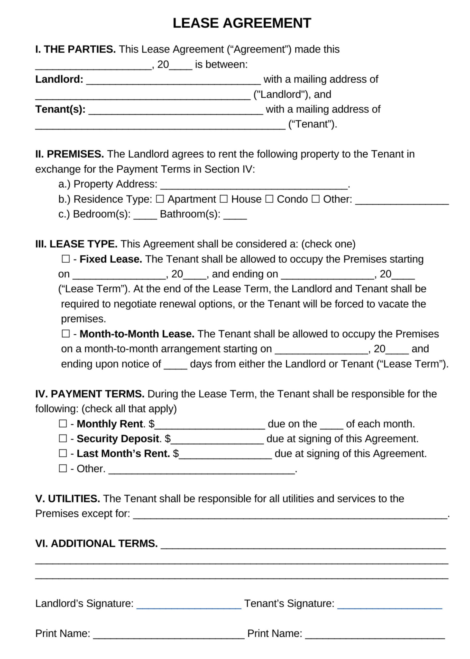 sample apartment rent agreement template