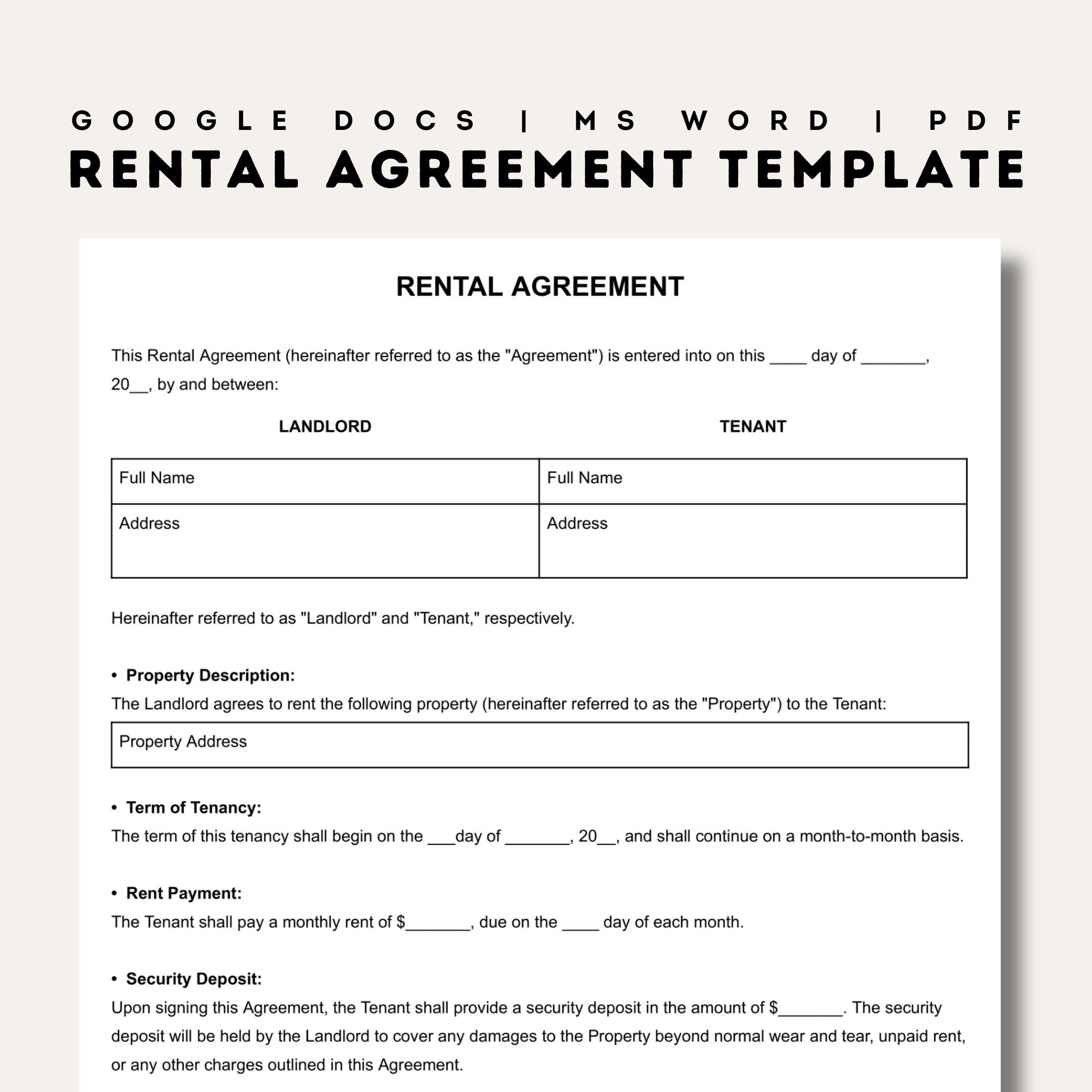 sample Tenant Agreement Template