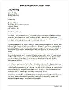 Downloadable research coordinator cover letter template available in Word for easy editing