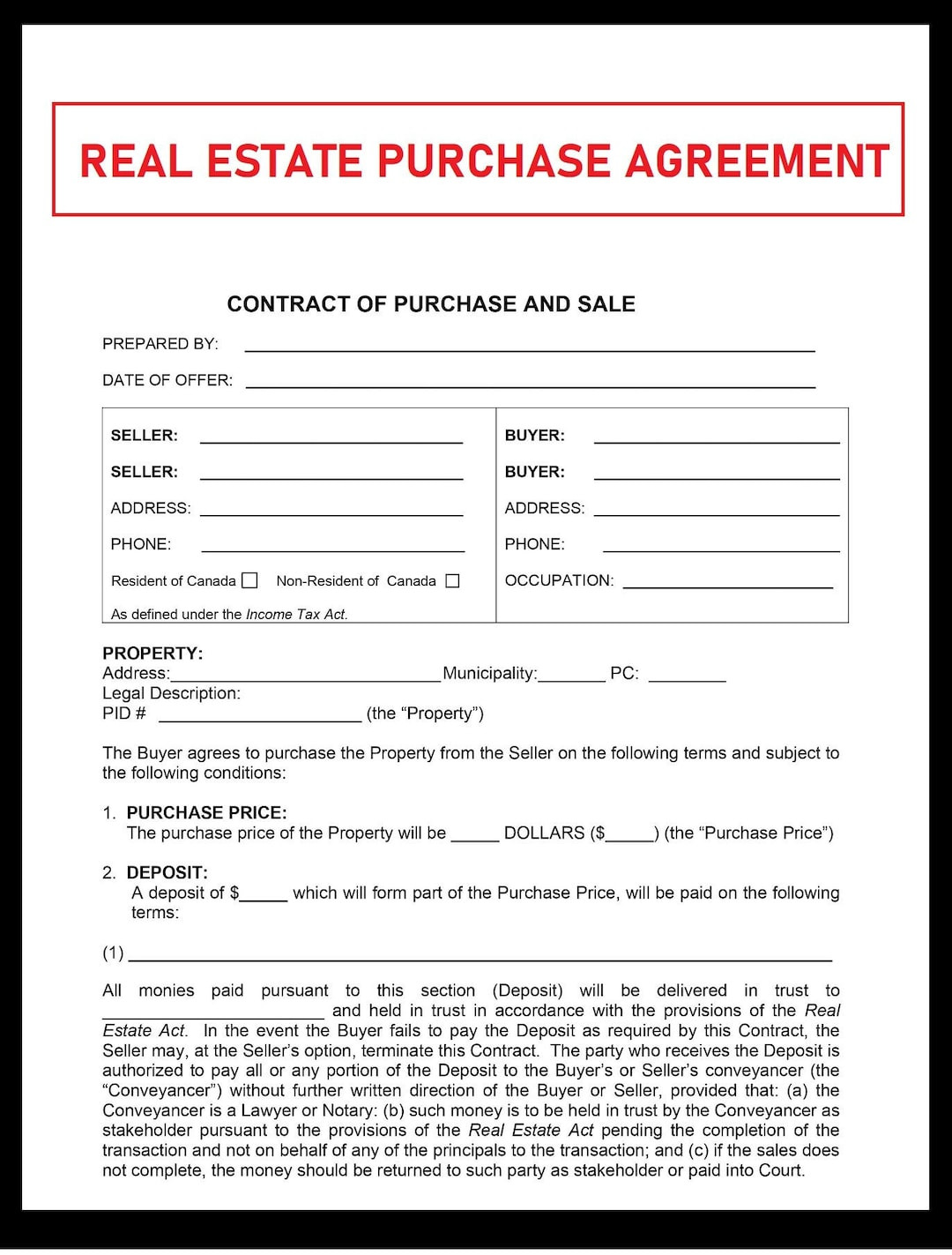 sample home purchase agreement template