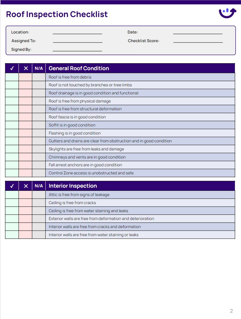 Roof Inspection Checklist Xenia Templates