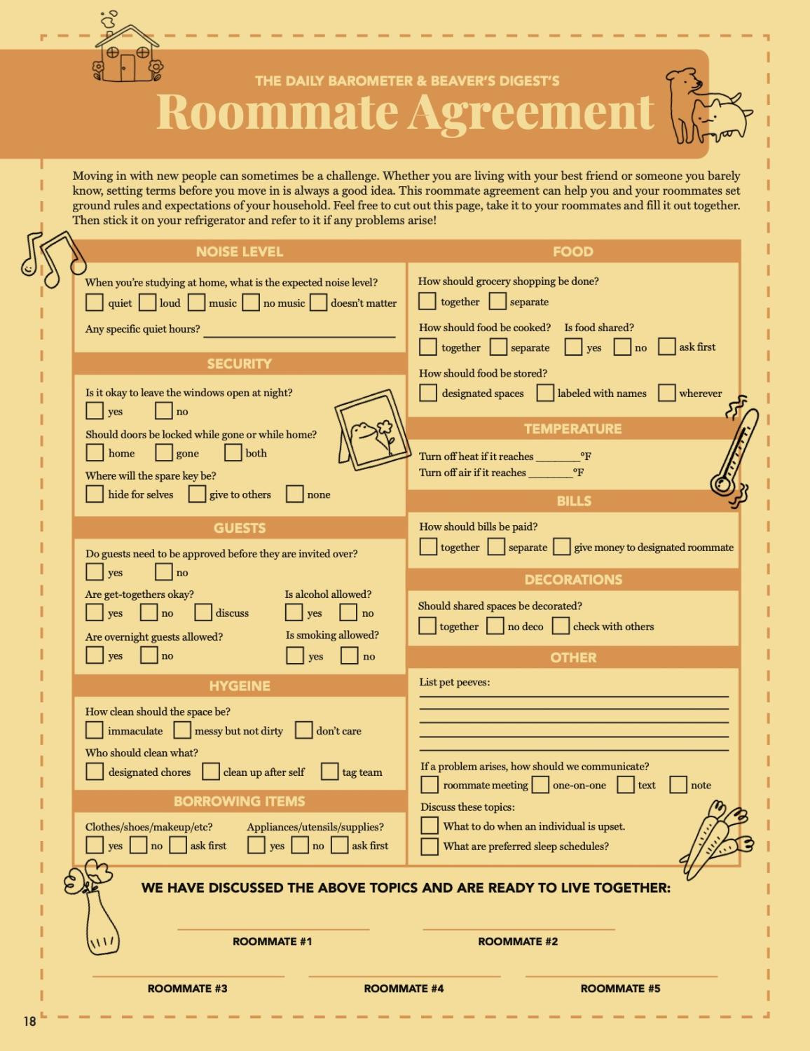 sample roommate agreement template