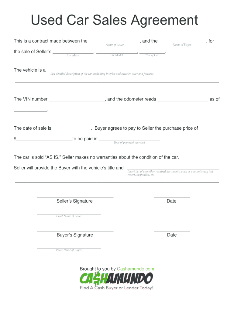 sample Vehicle Sales Agreement Template