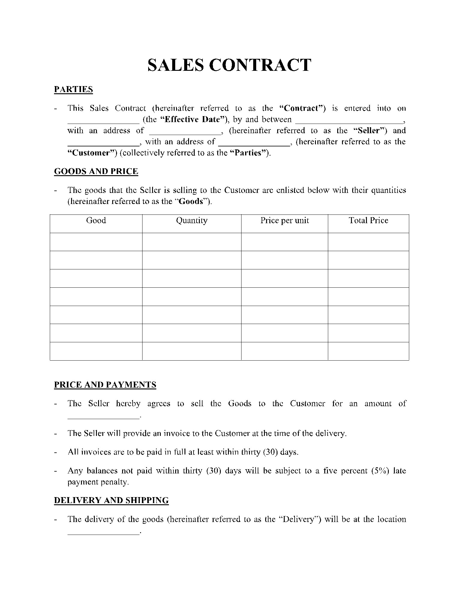 sample sales agreement template