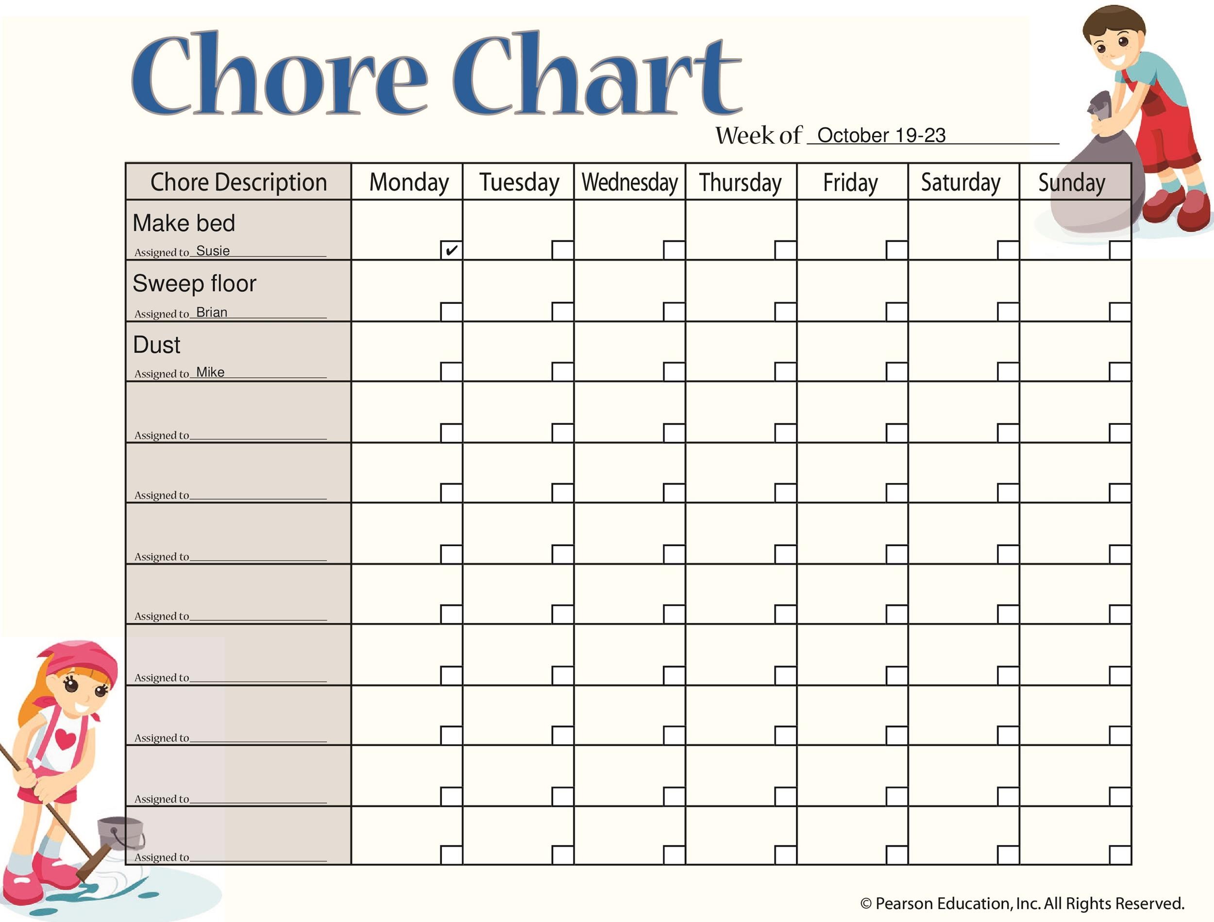 sample of chore chart template for adults