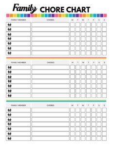 sample of family chores chart template