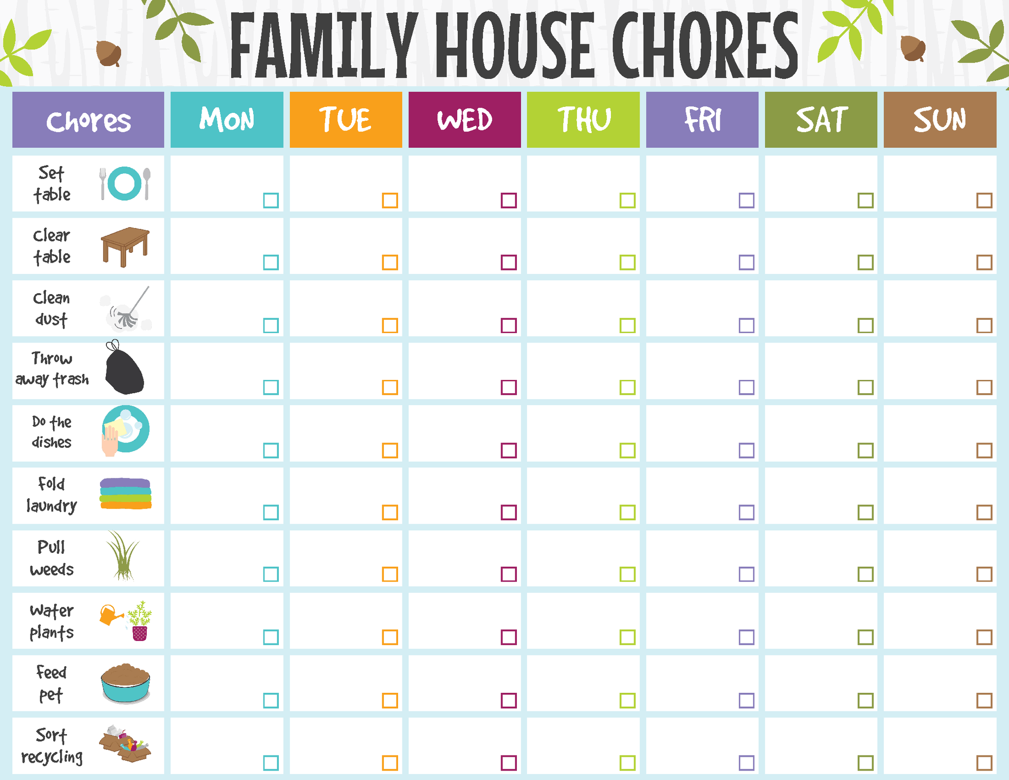 sample of household chore chart template