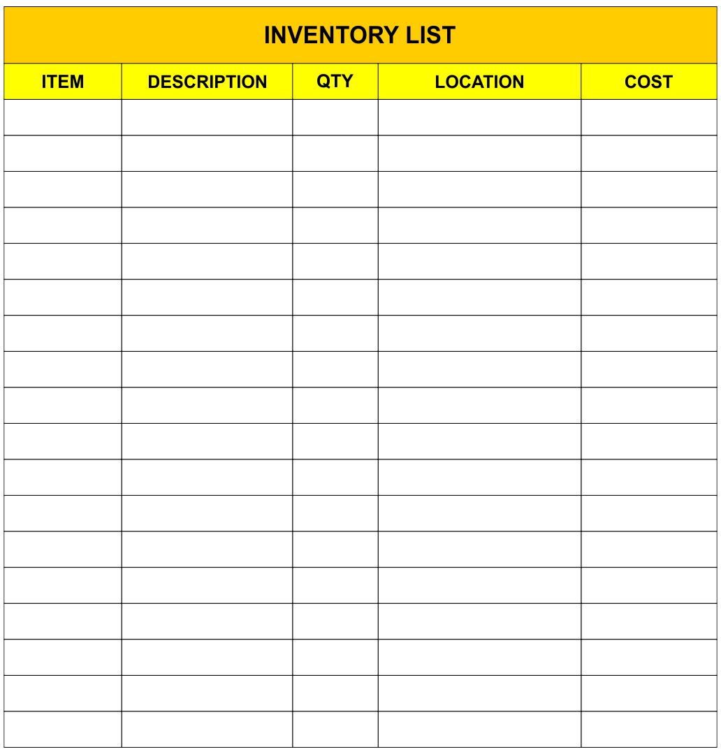 sample of inventory chart template