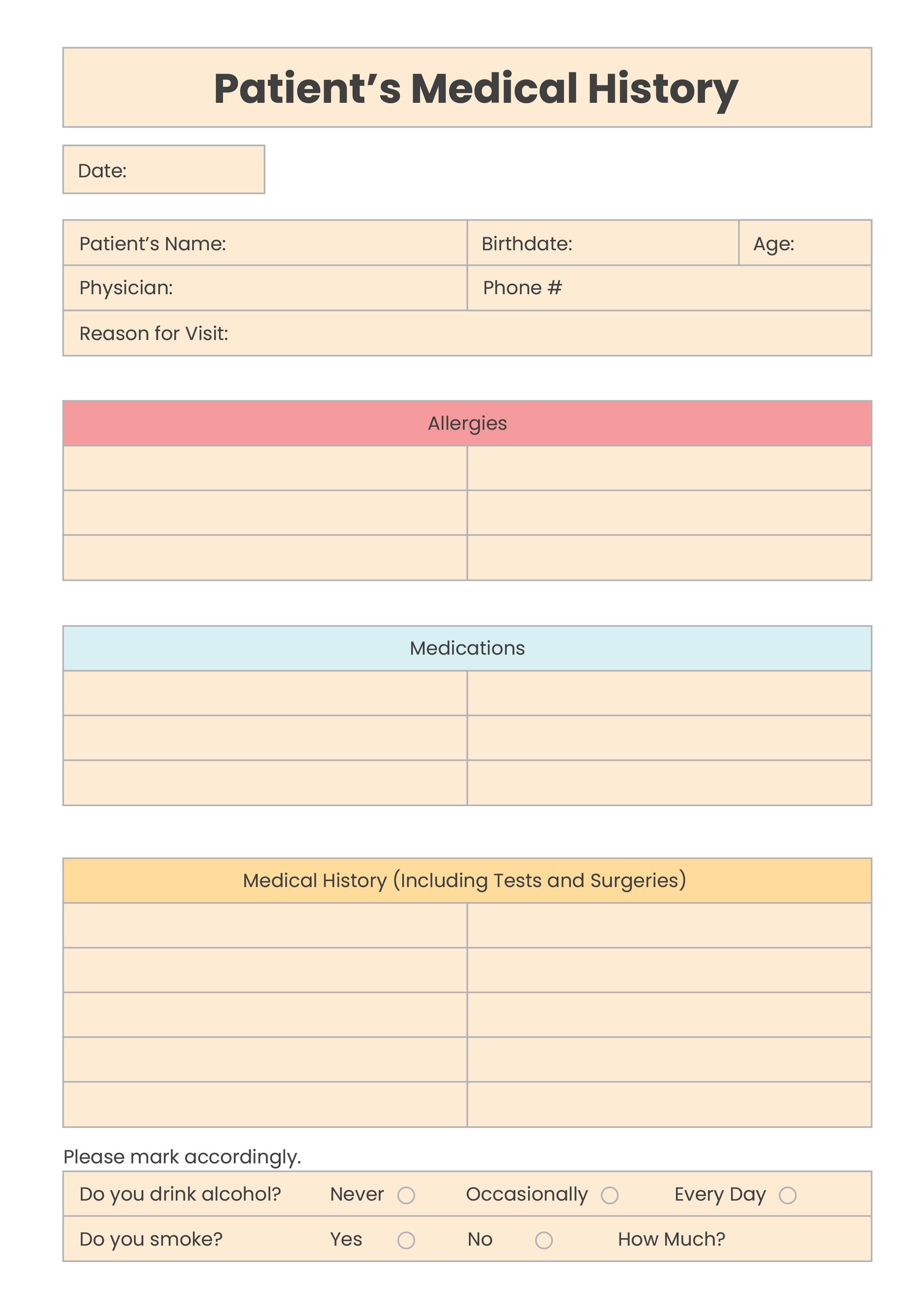sample of printable patient chart template