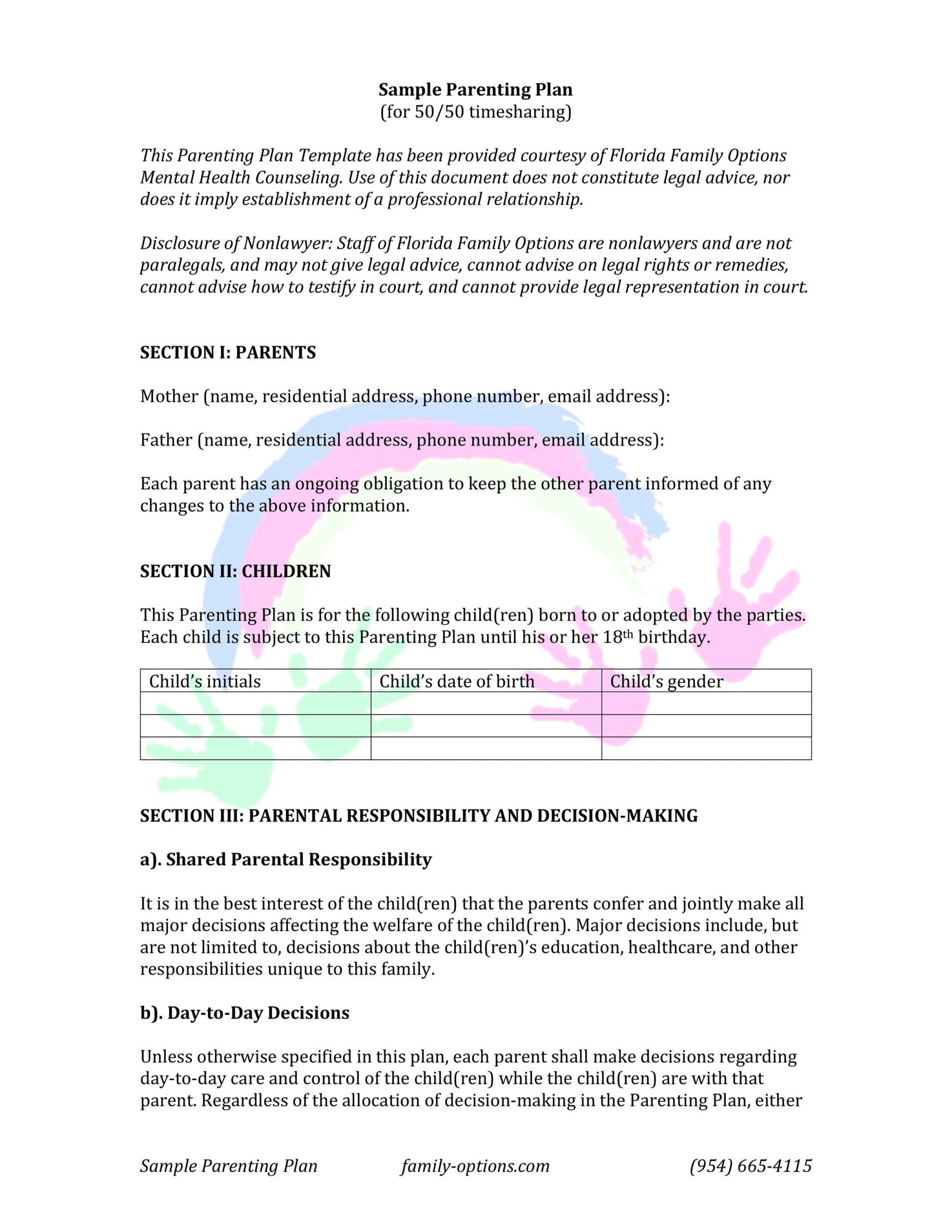 sample parenting agreement template