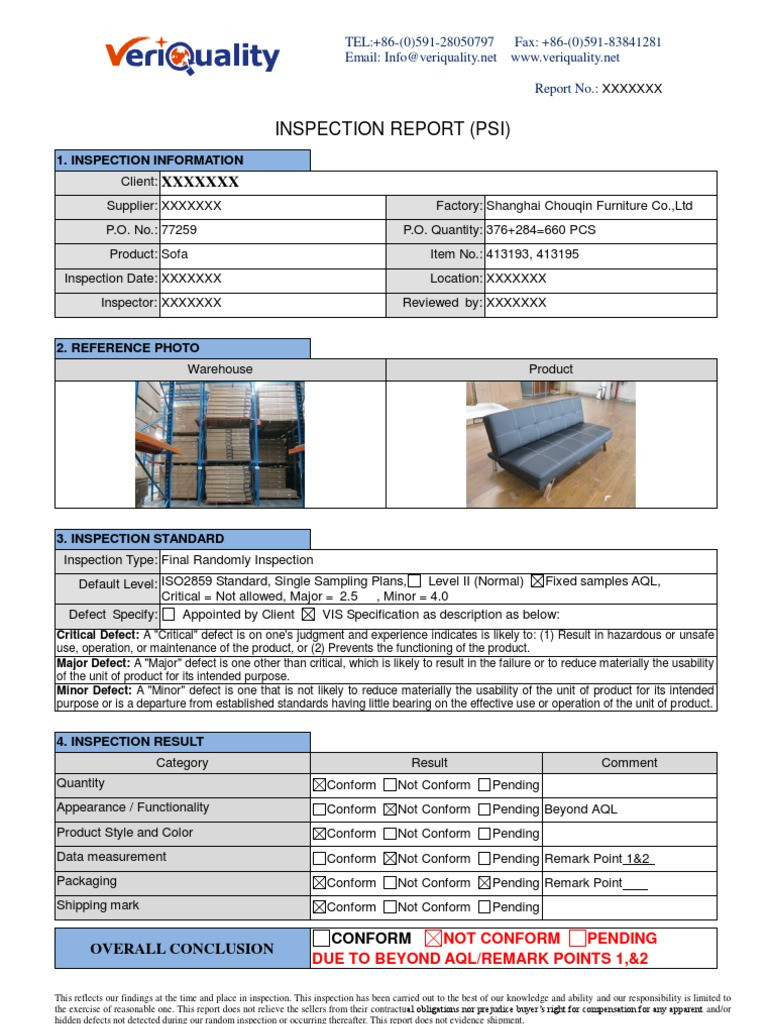 sample furniture quality control checklist template