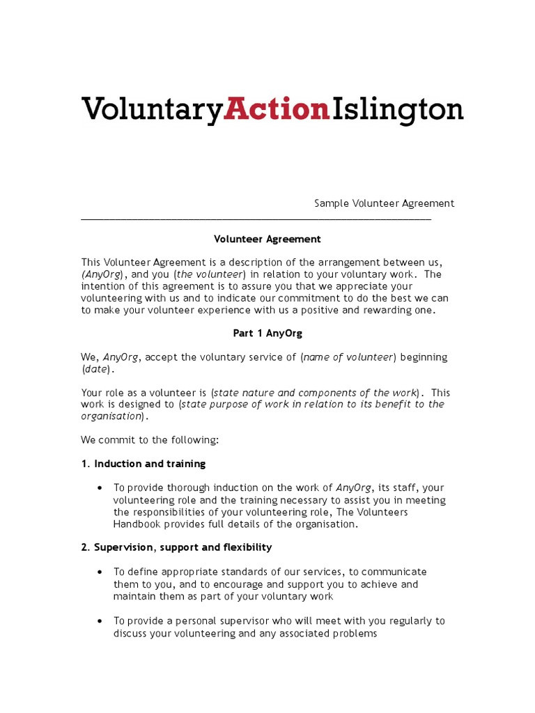 sample Volunteer Agreement Template