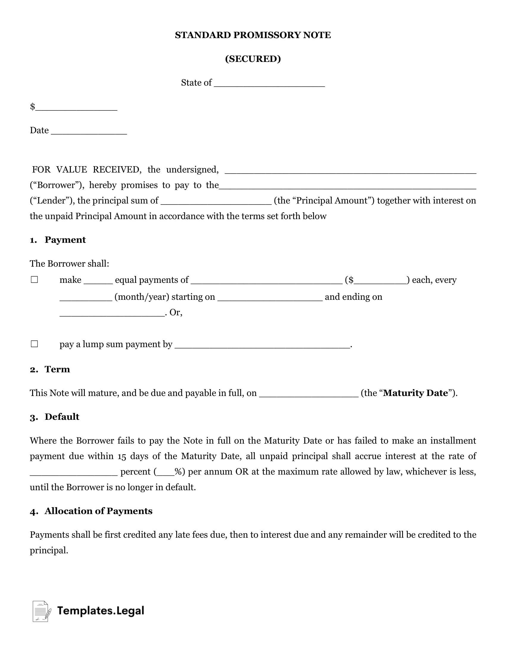 sample promissory agreement template