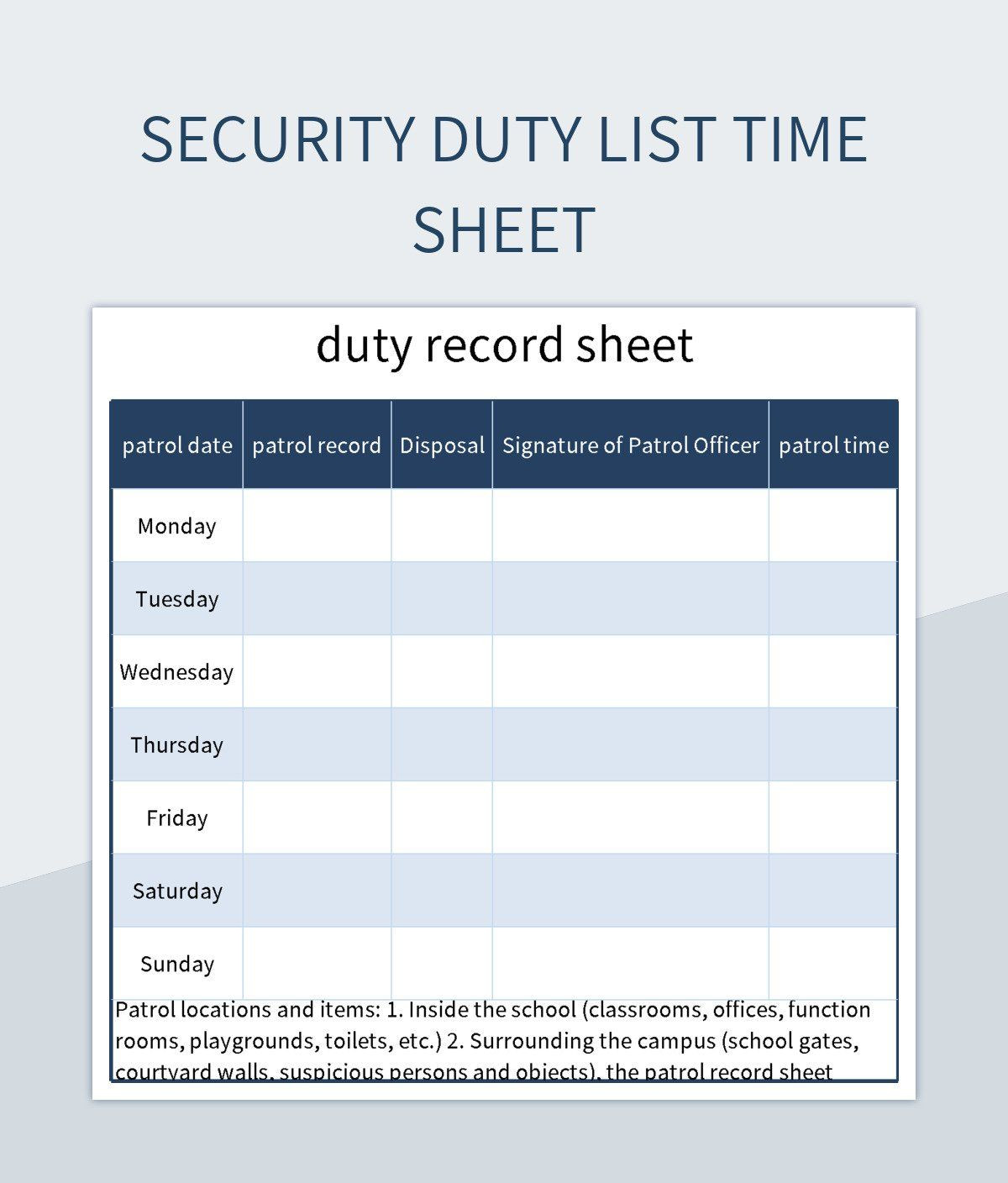 sample security guard timesheet template