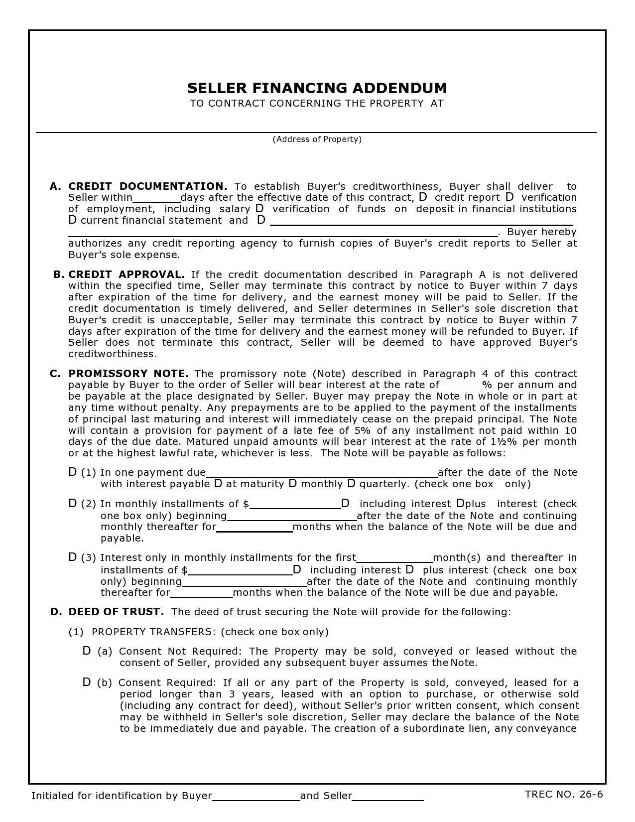 sample seller financing agreement template