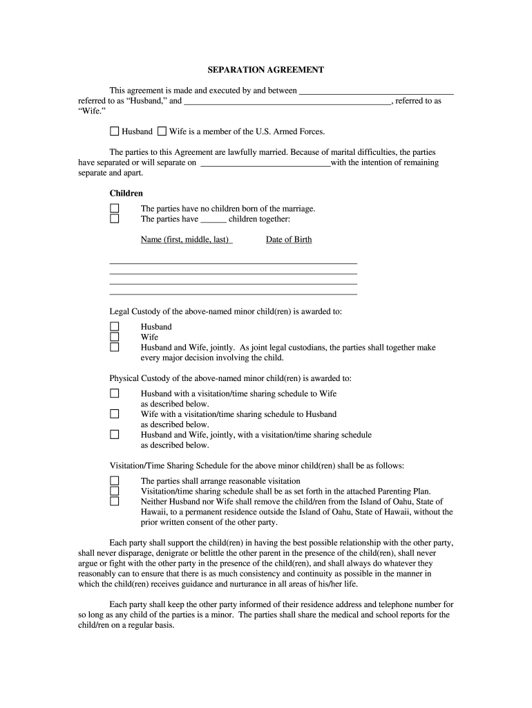 sample separate agreement template