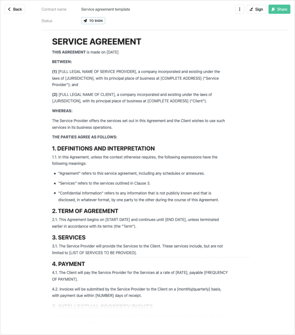 sample Service Agreement Template