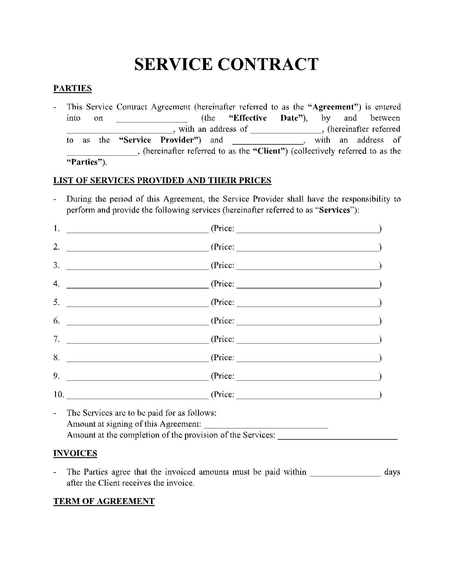 sample Service Agreement Template