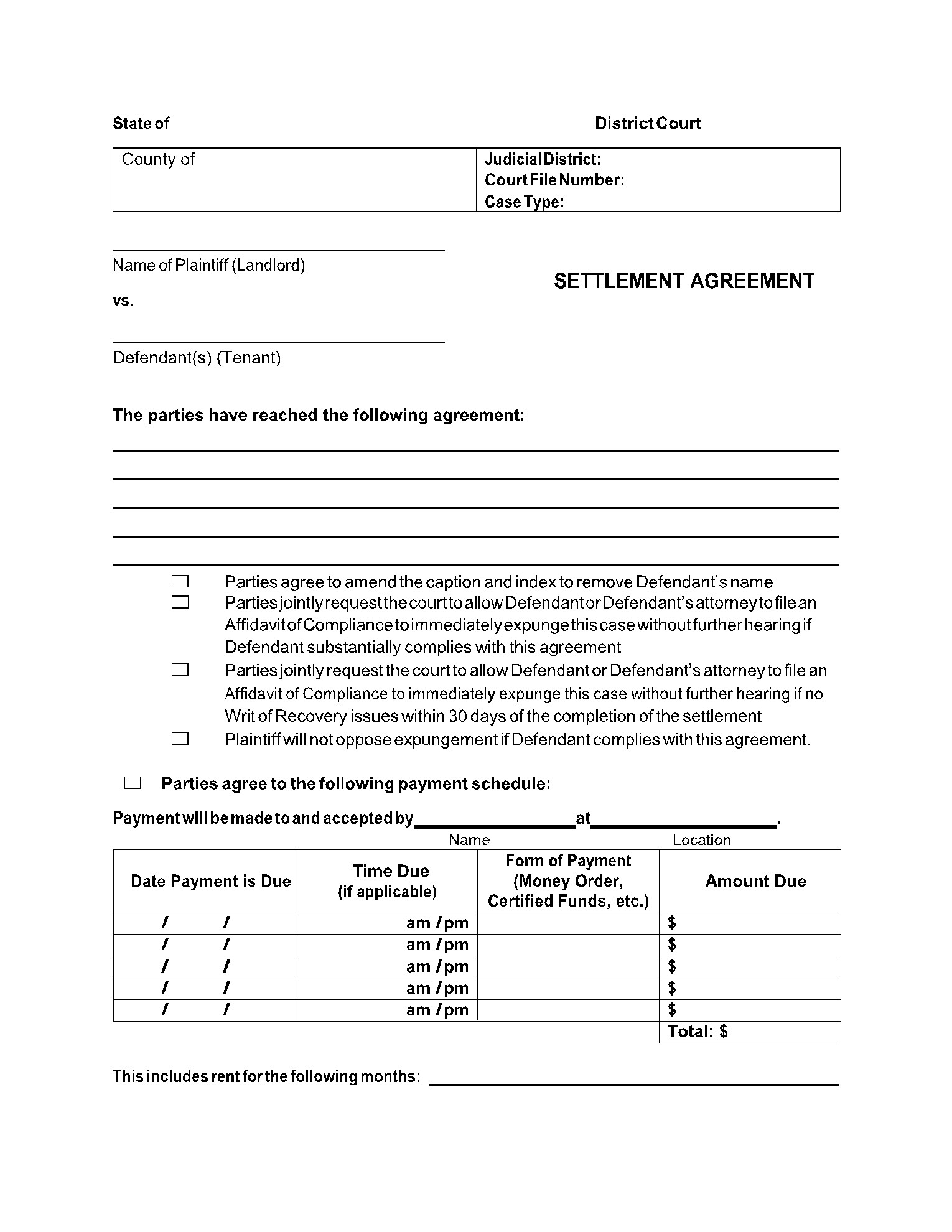 sample Settlement Agreement Template