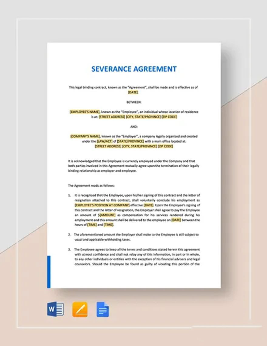 sample Severance Agreement Template