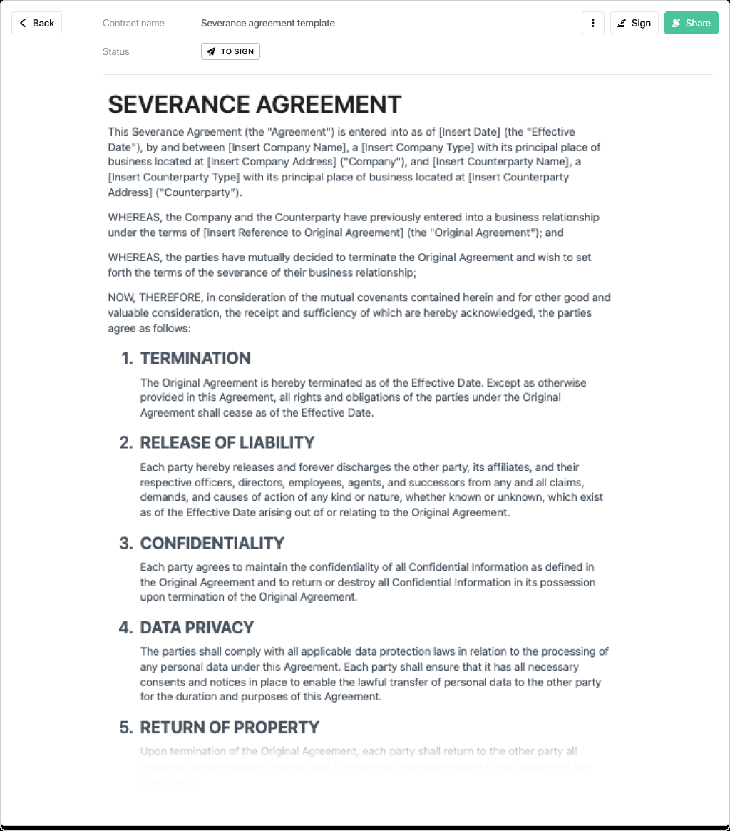 sample Severance Agreement Template