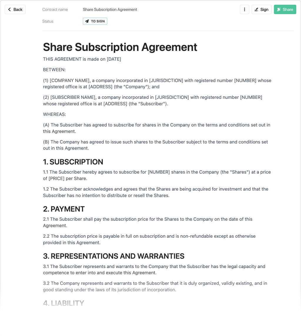 sample Share Purchase Agreement Template