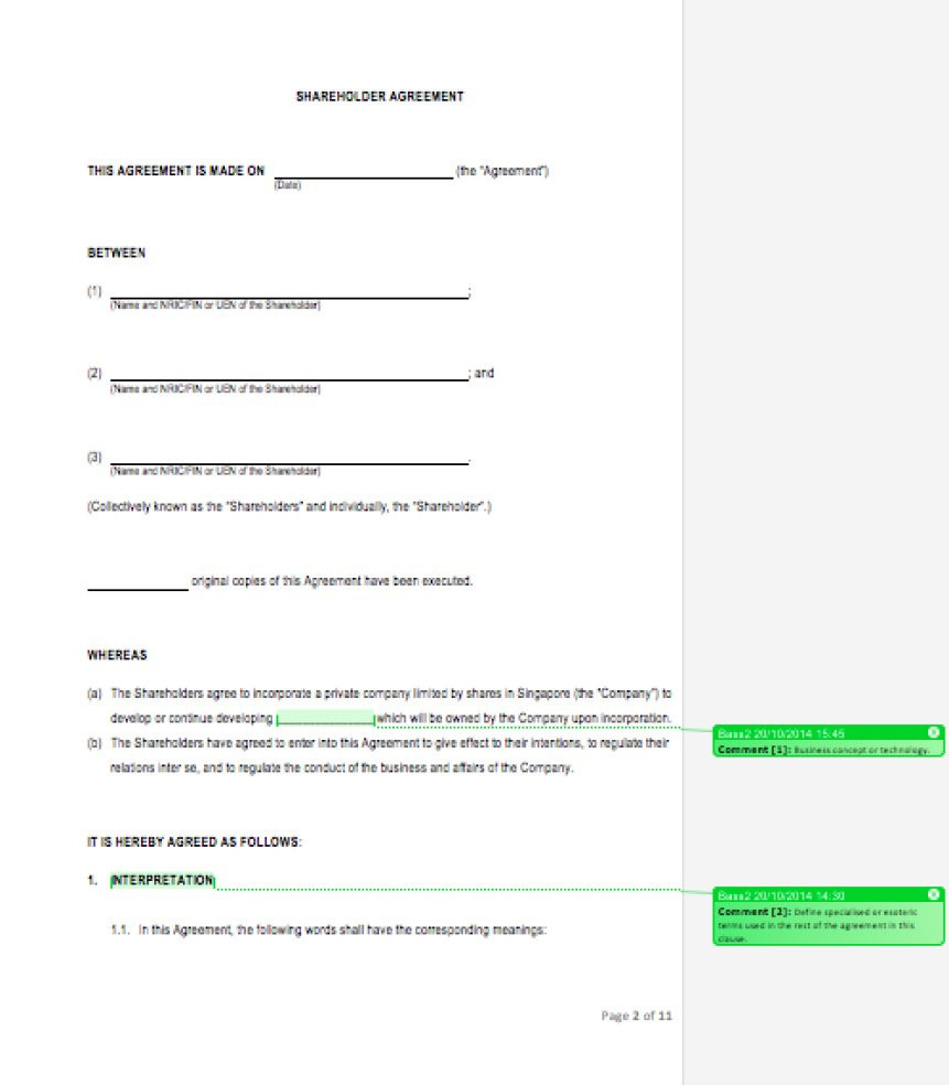 sample Shareholders Agreement Template