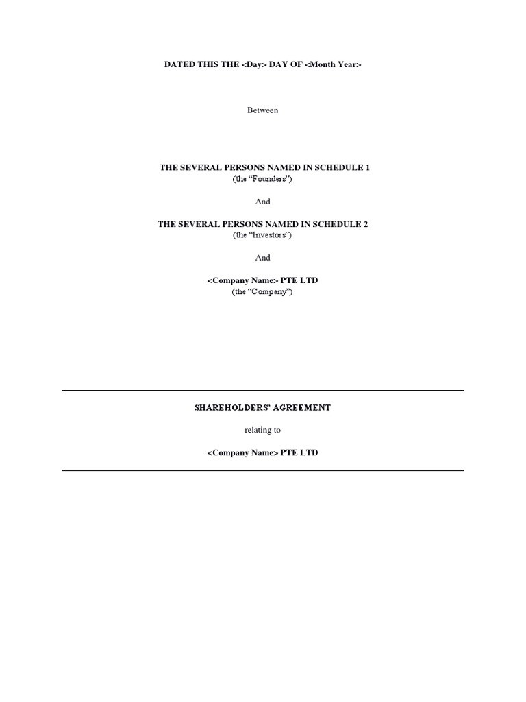 sample Shareholders Agreement Template