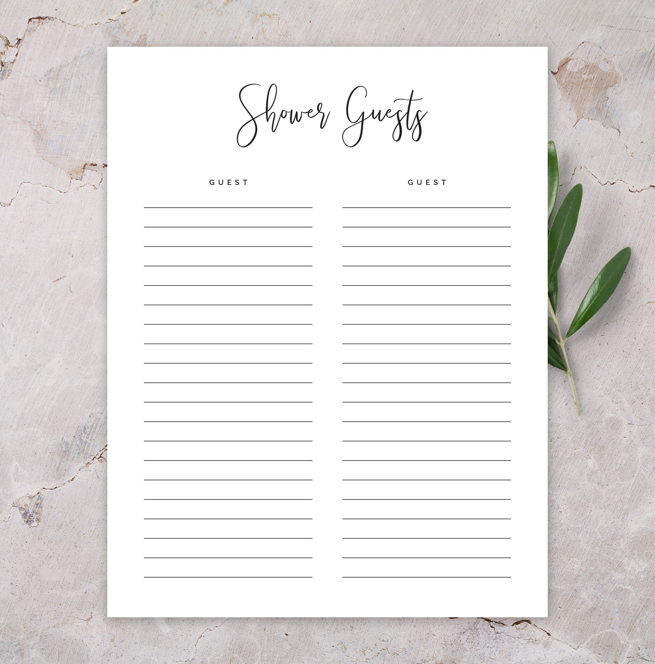 Shower Guest List Digital Download - Etsy