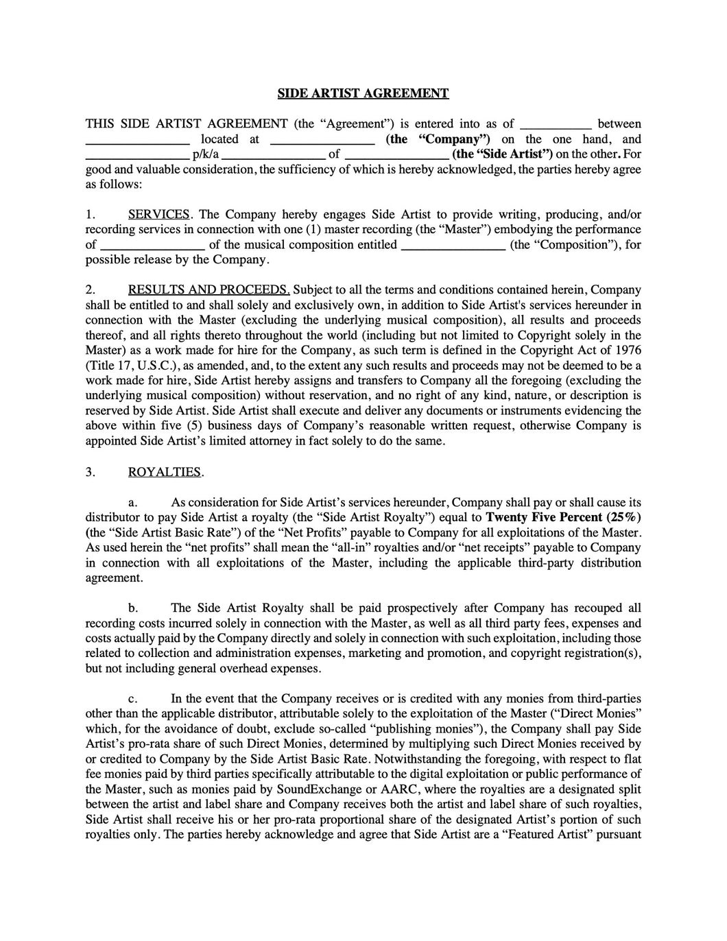 sample royalties agreement template