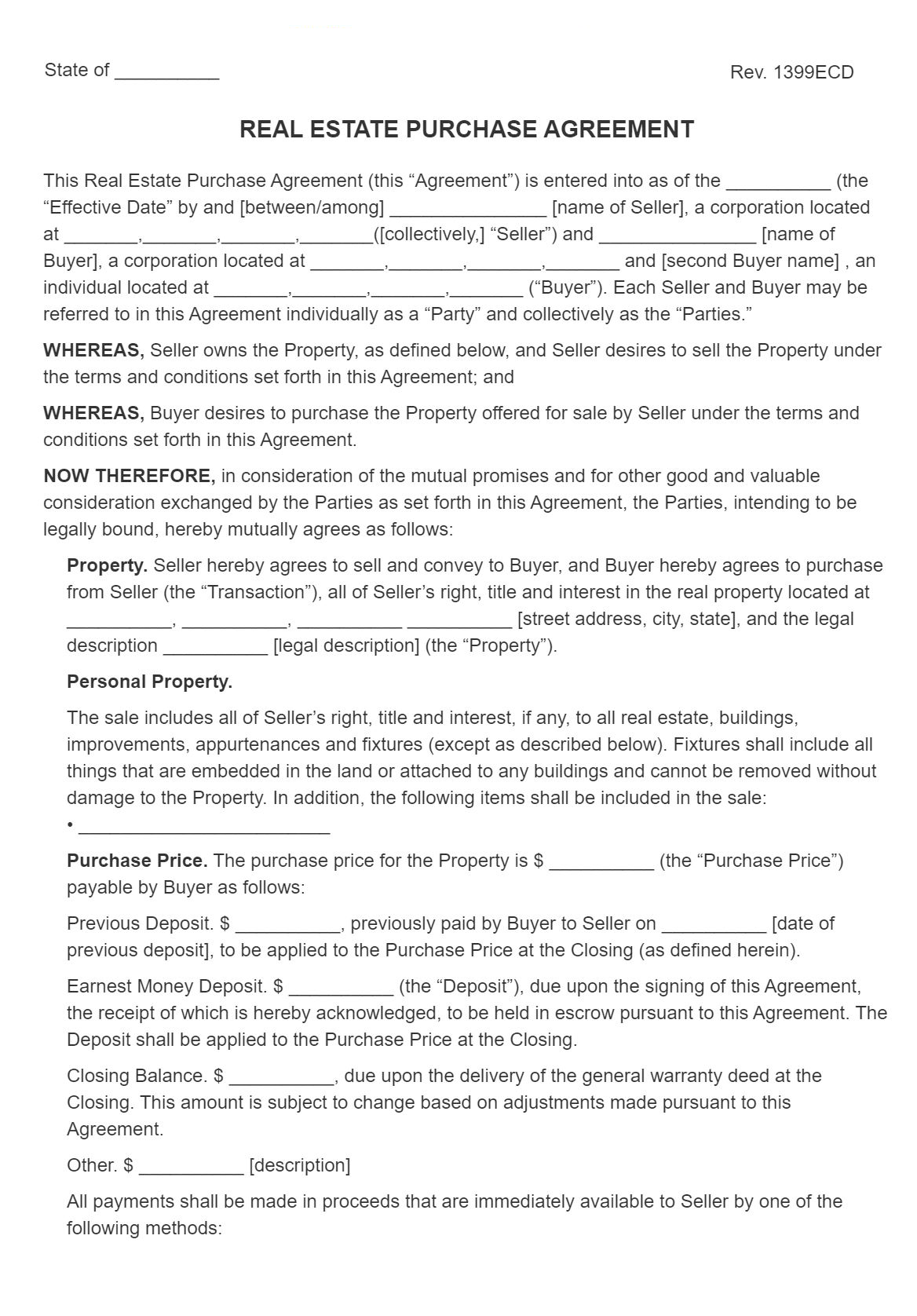 sample real estate sale agreement template