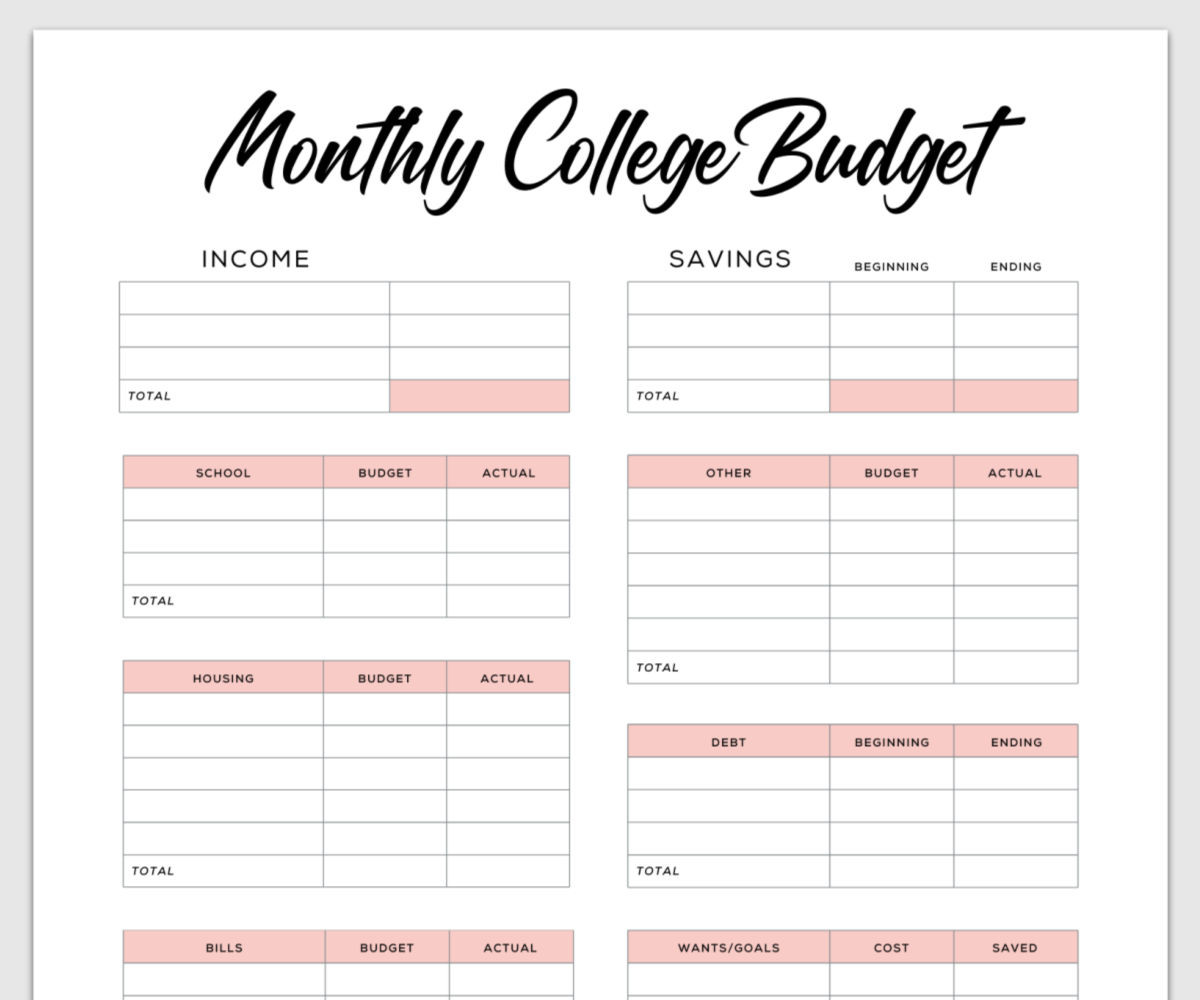 sample college budget template