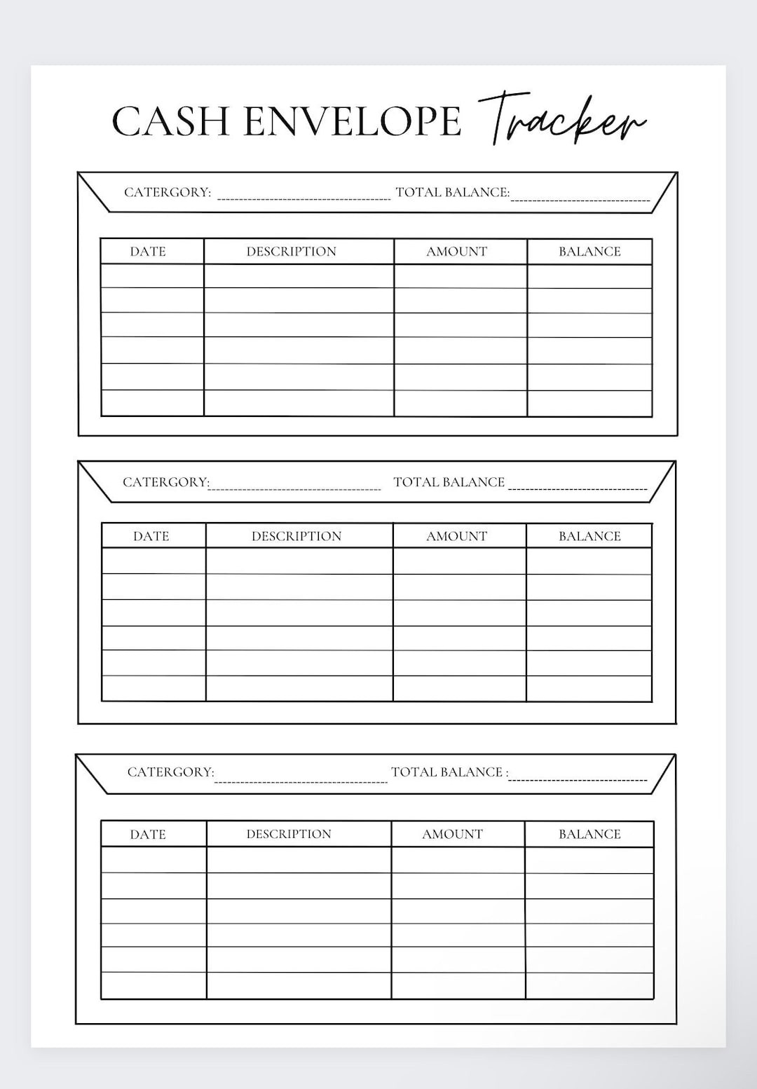 sample envelope budget template