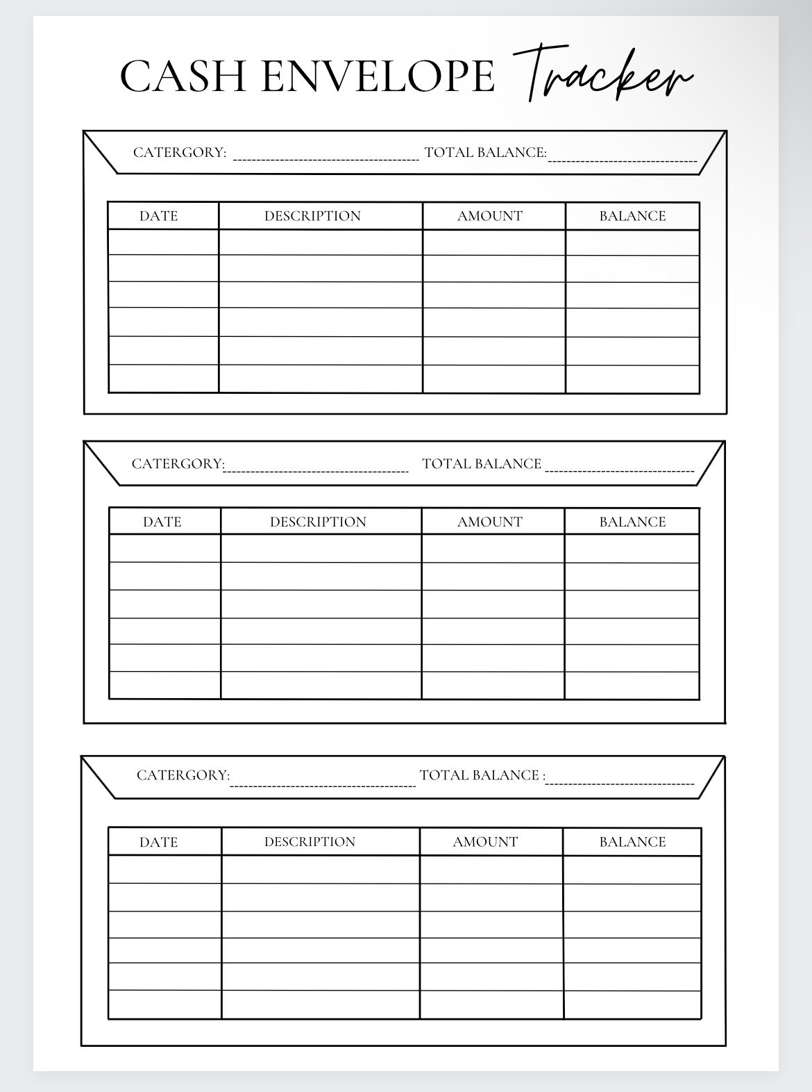 sample cash envelope budget template