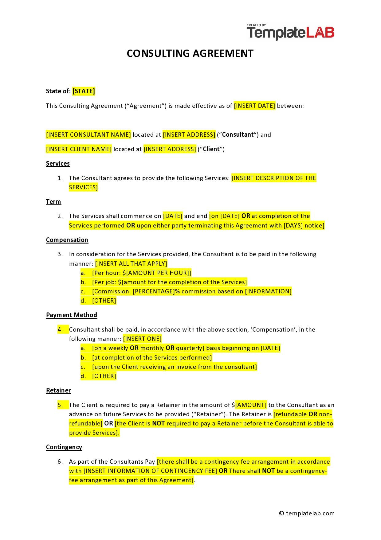 sample consultant service agreement template