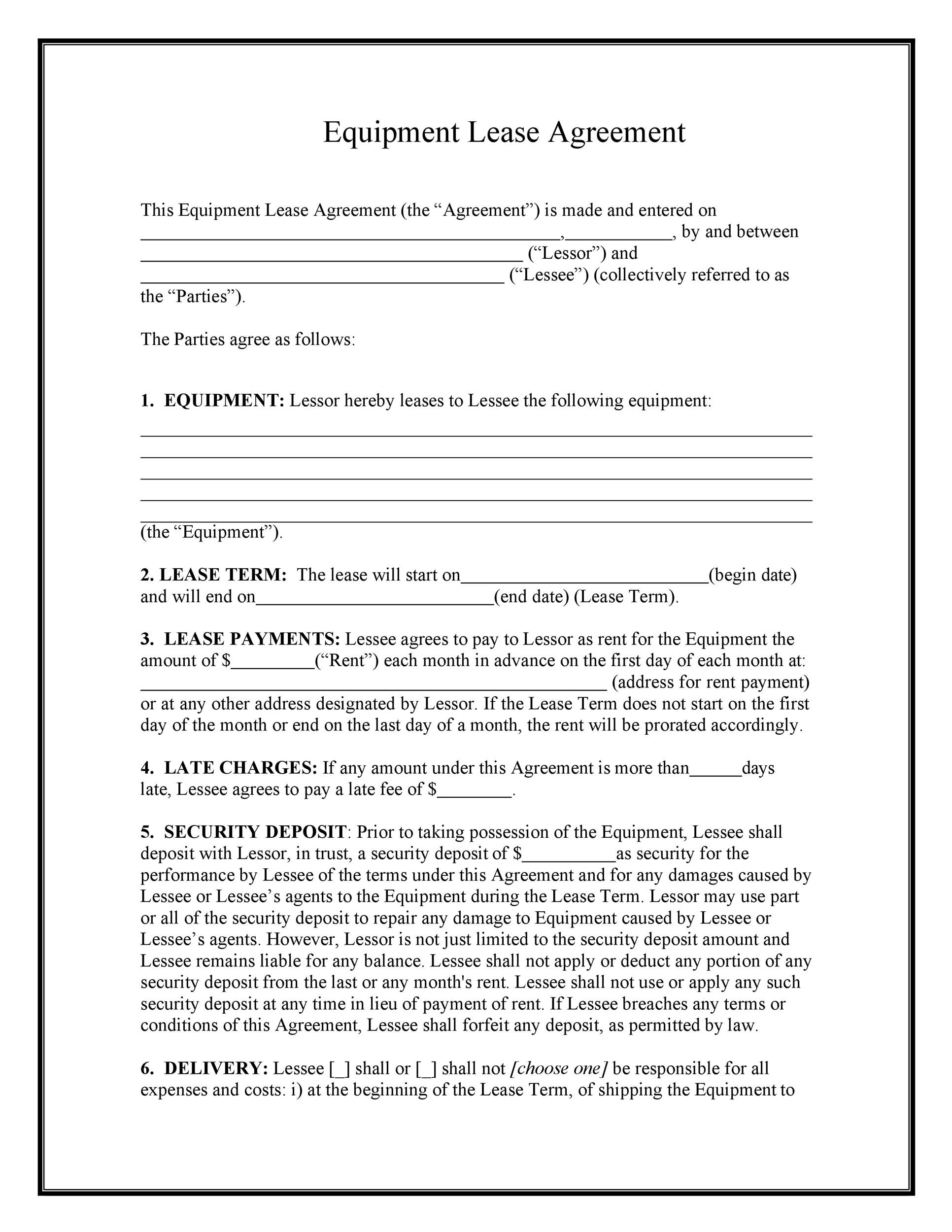 sample machine lease agreement template