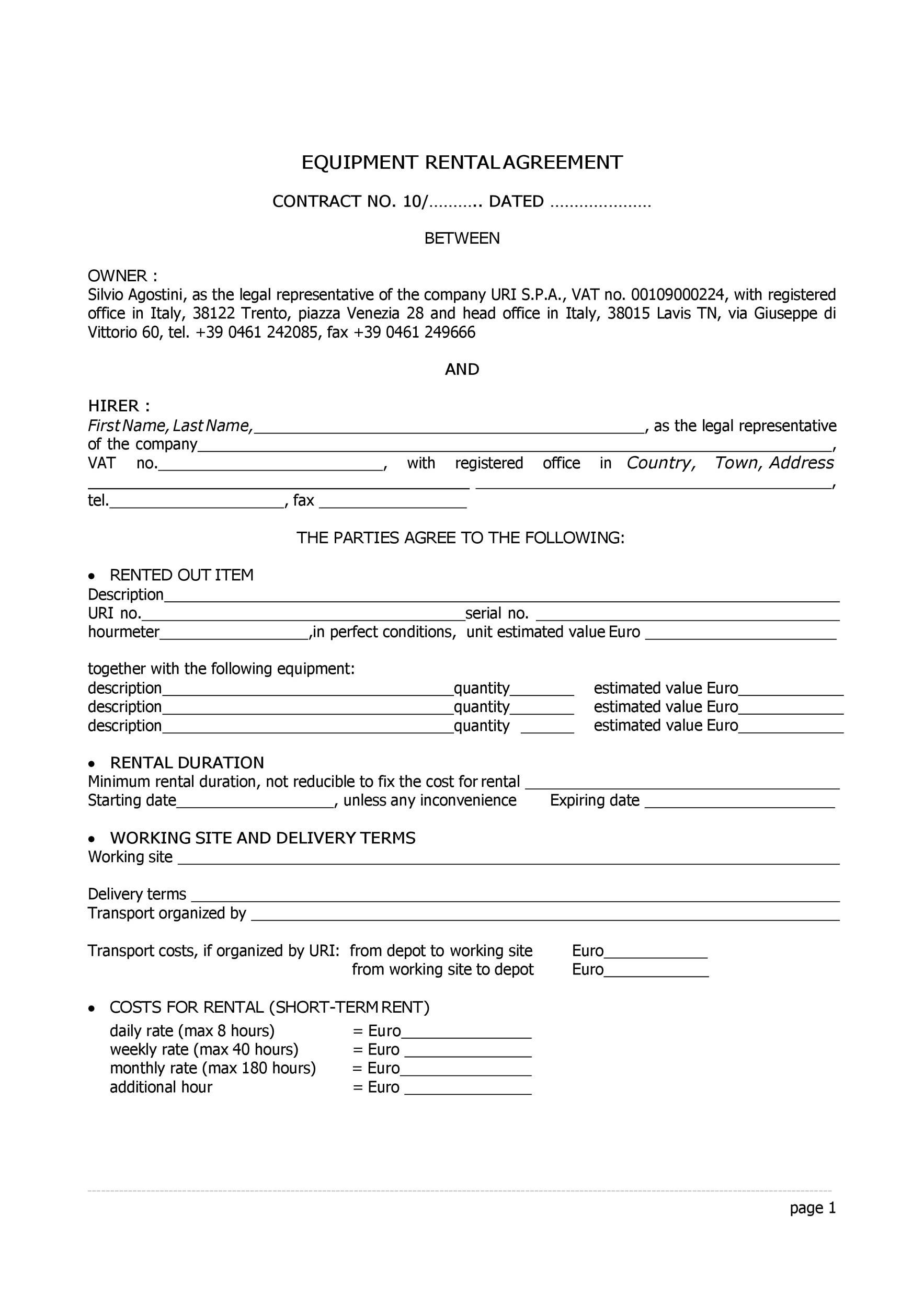 sample machine lease agreement template