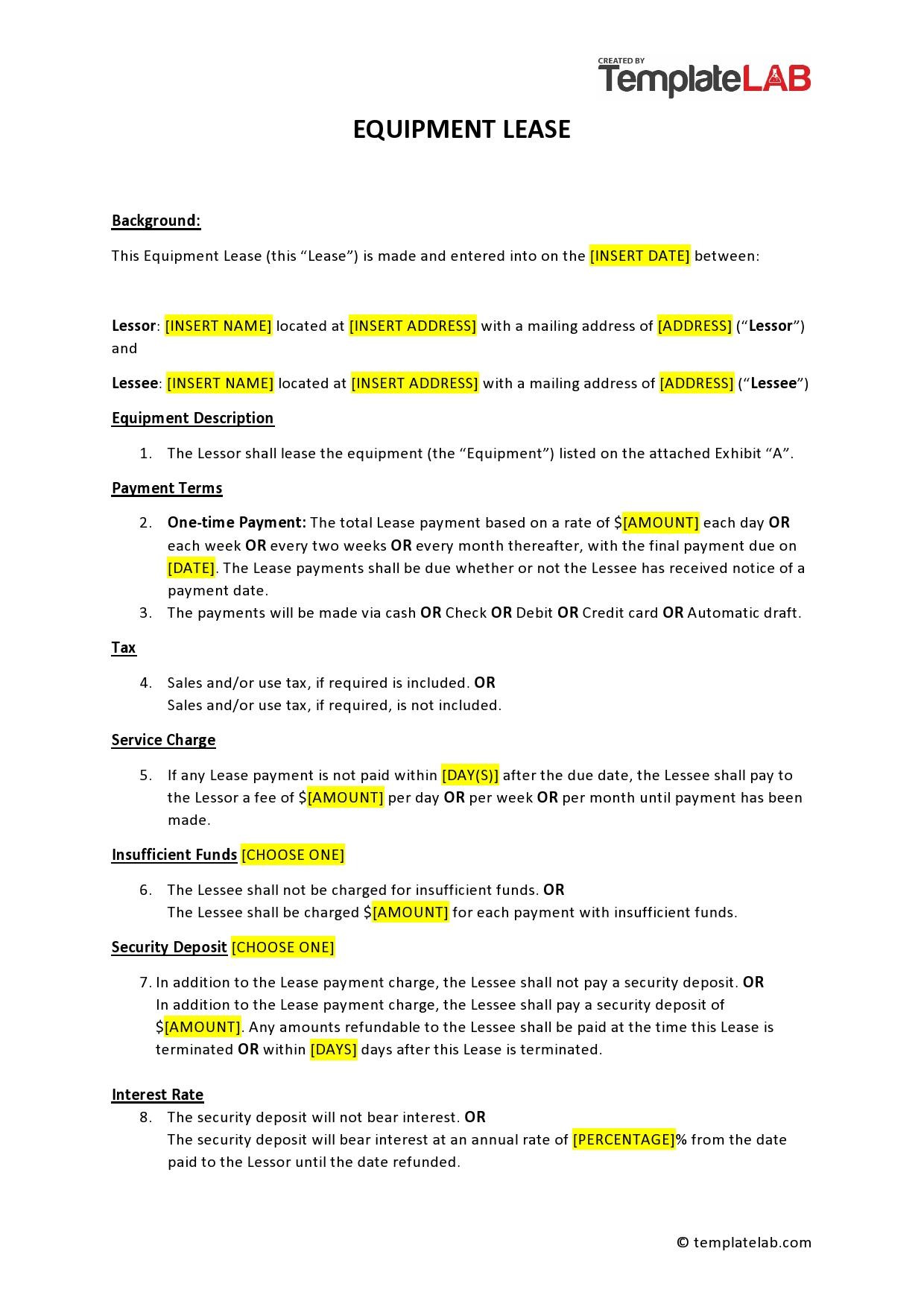 sample machine lease agreement template