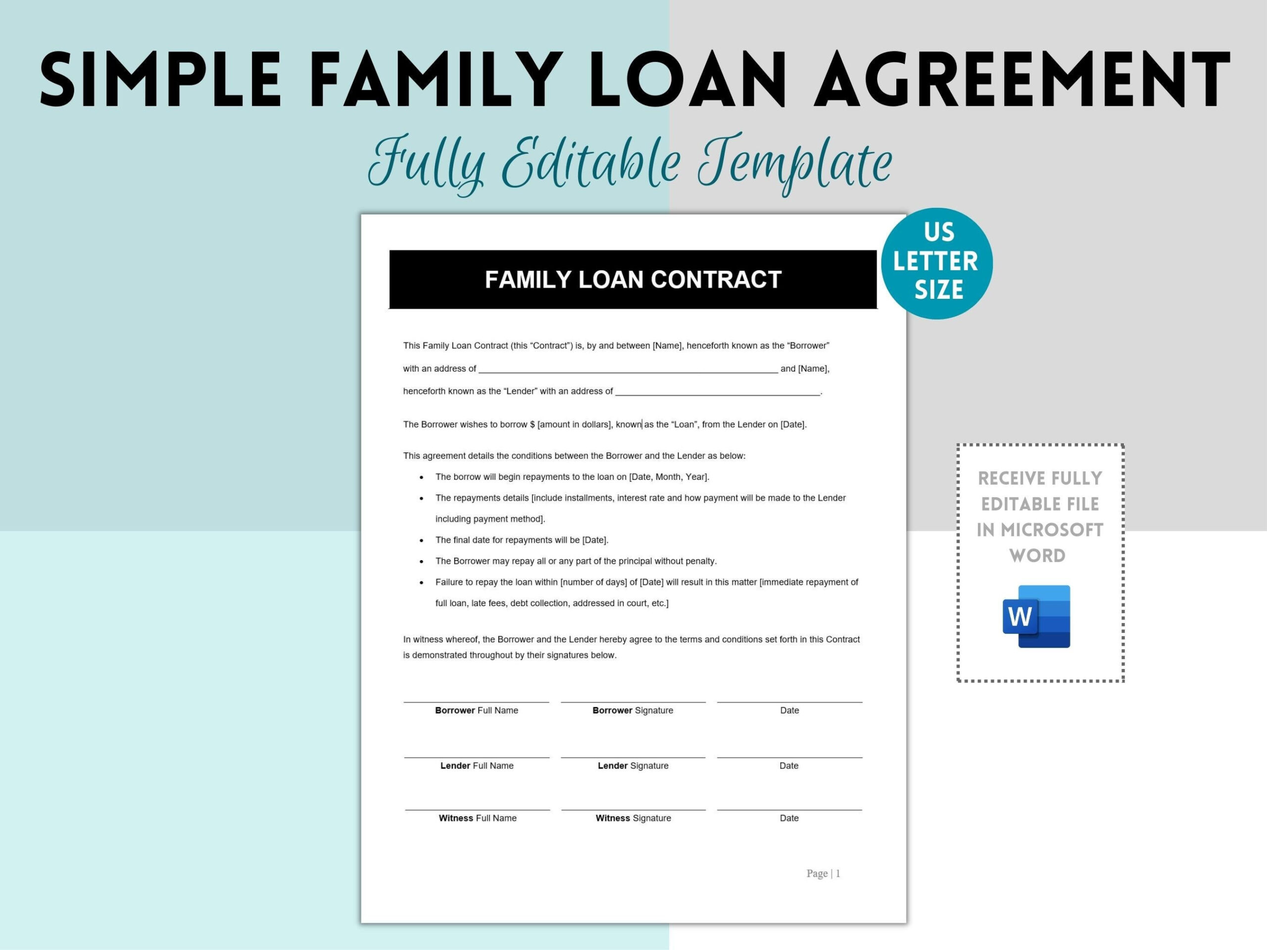 sample family loan agreement template