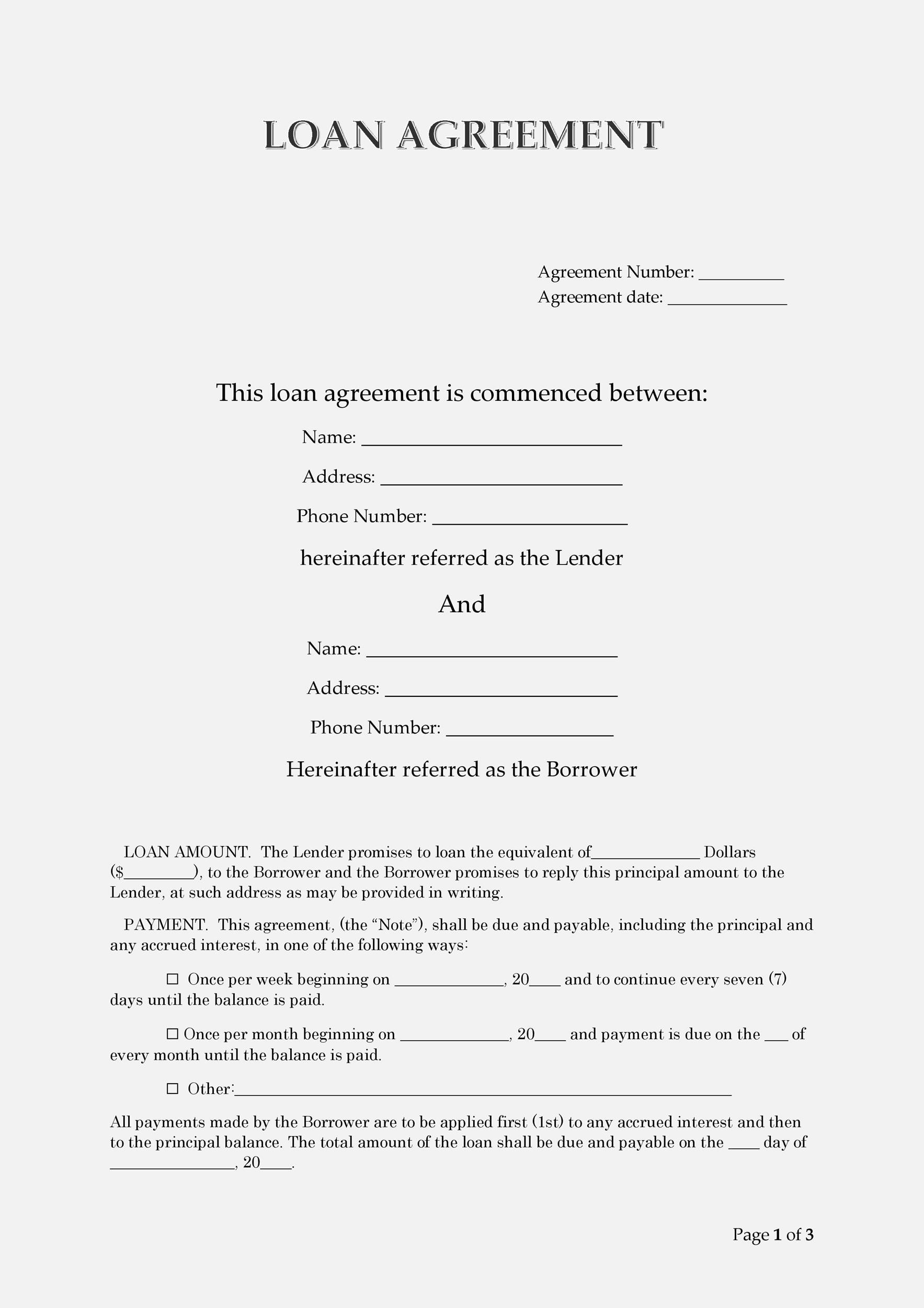 sample loan agreement template