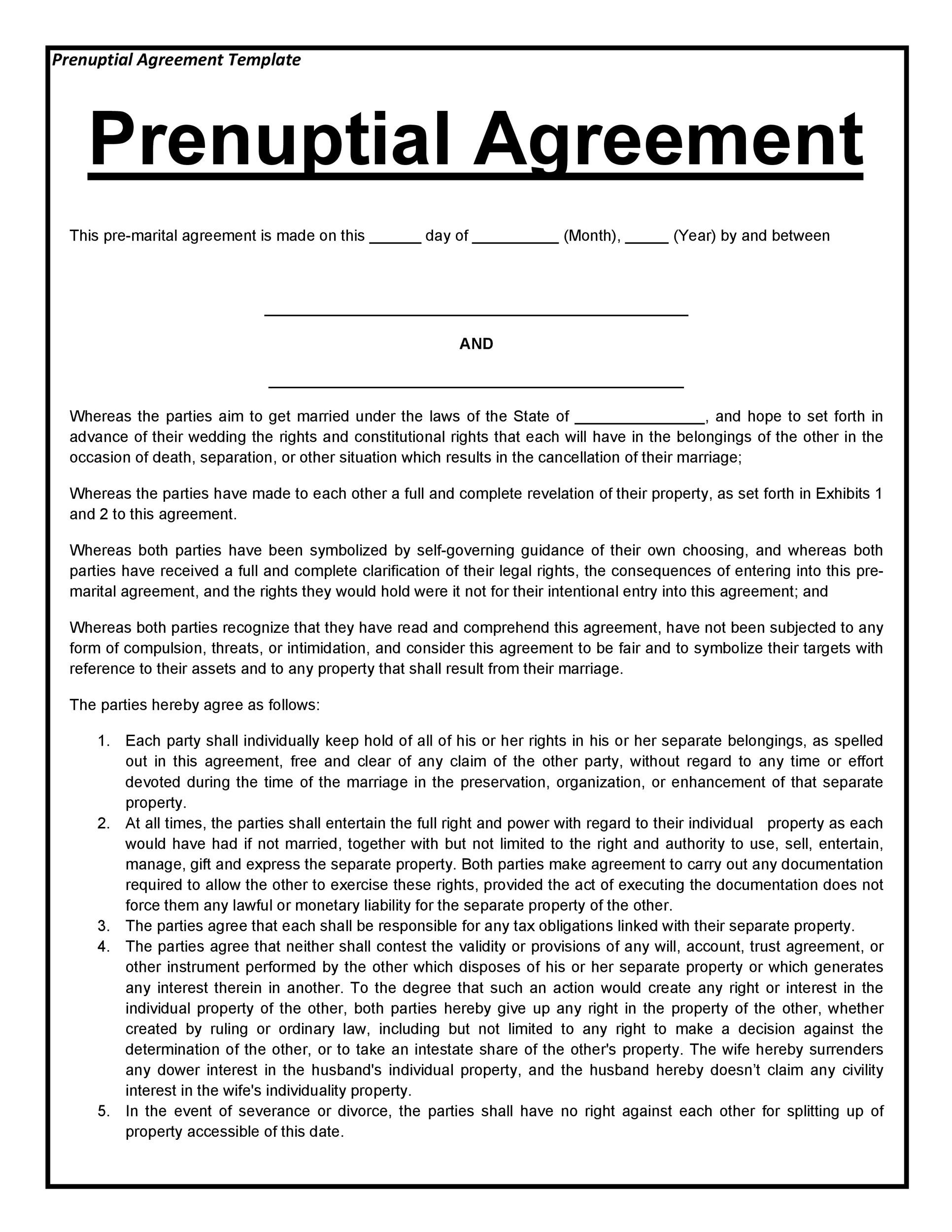 sample premarital agreement template