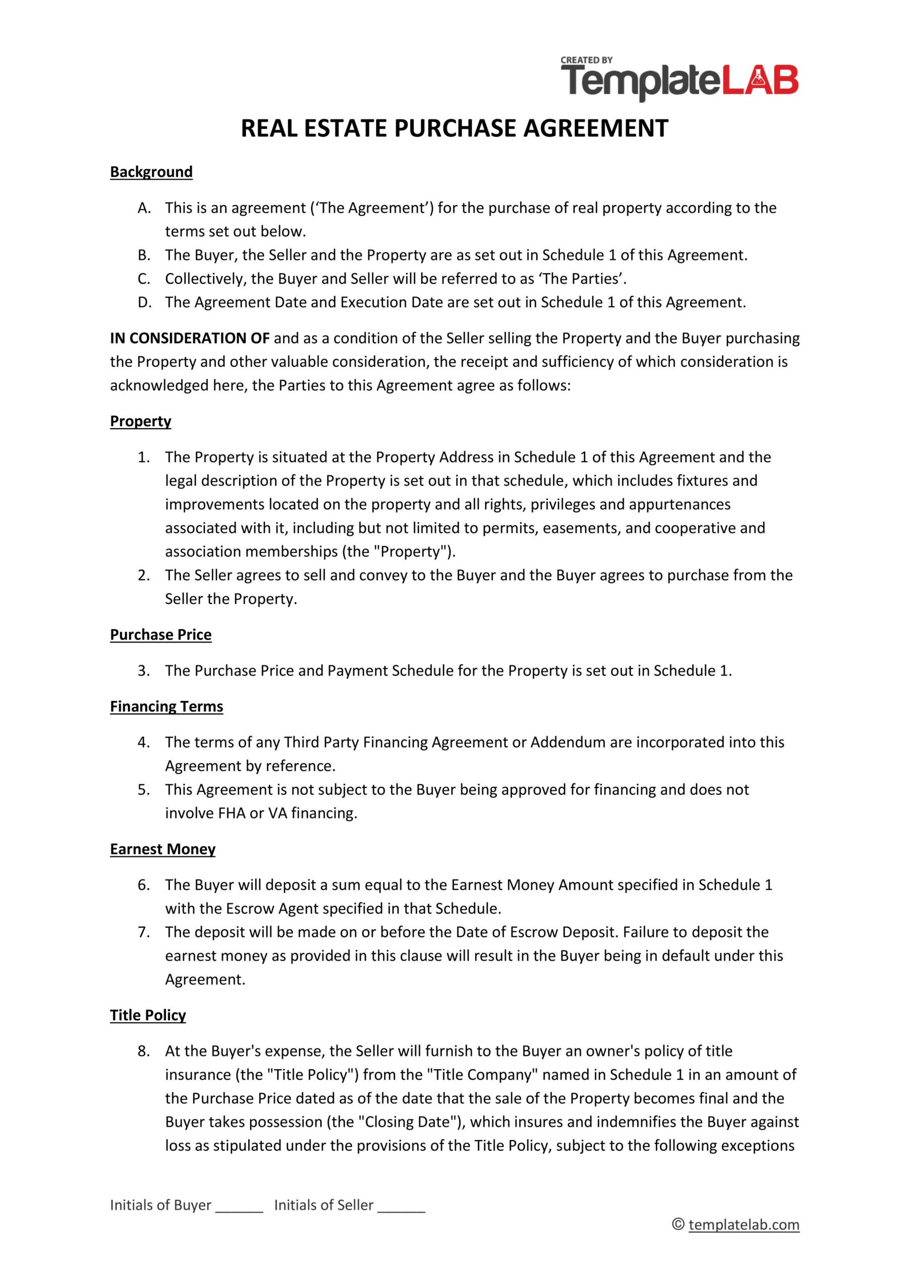 sample real estate sale agreement template