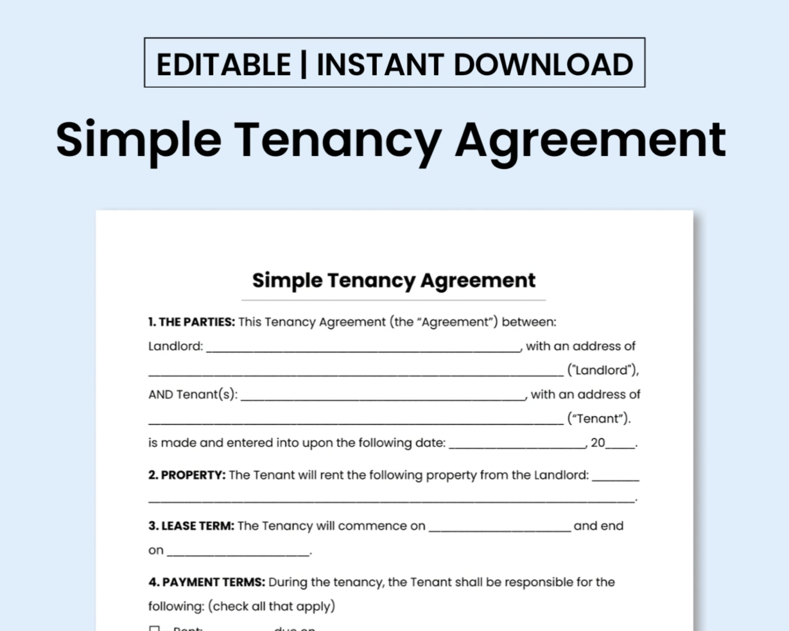 sample Tenant Agreement Template