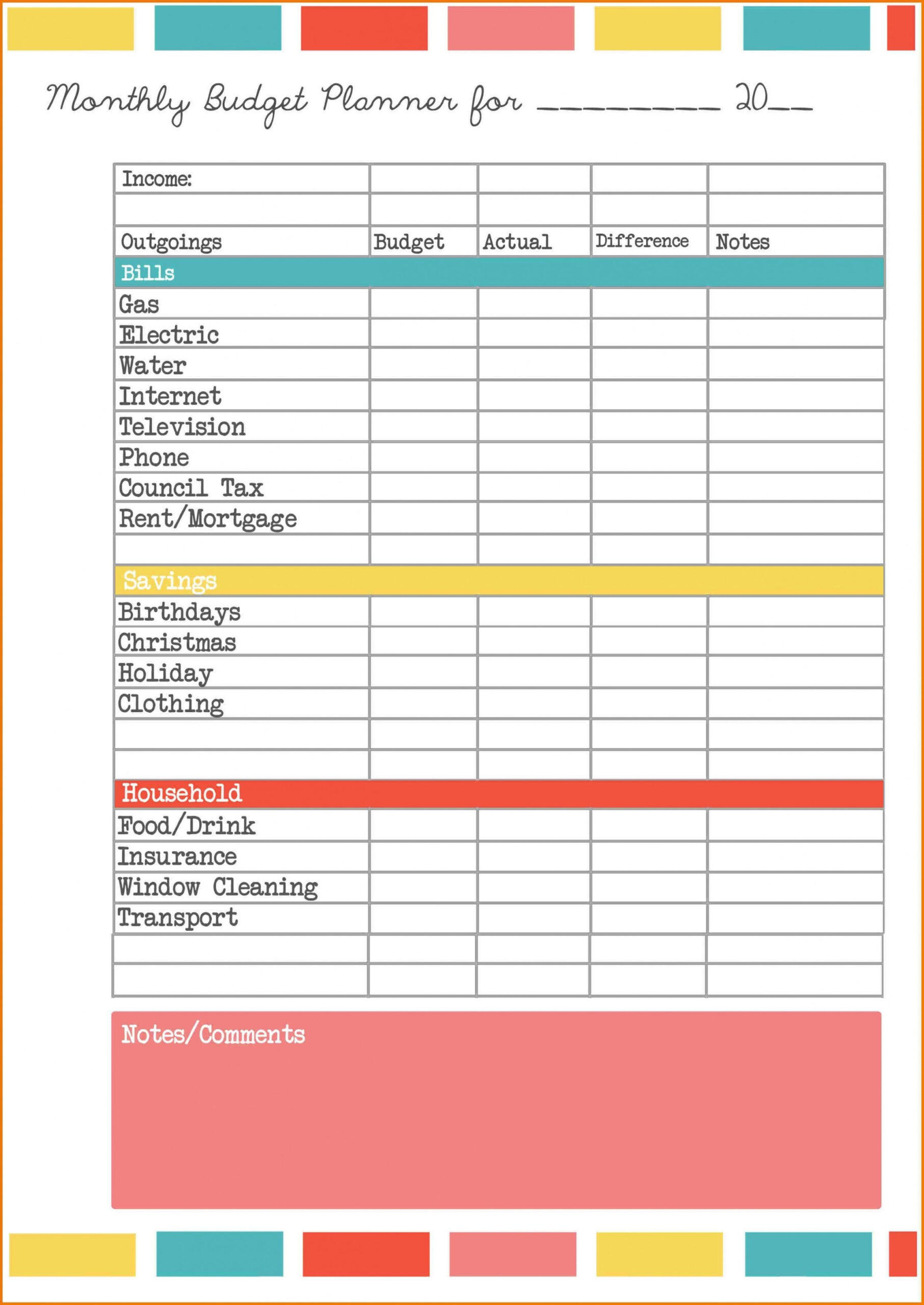 sample single person monthly budget template