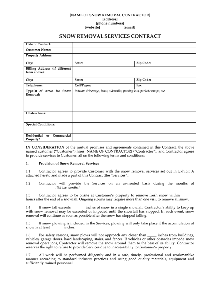 sample Snow Removal Agreement Template