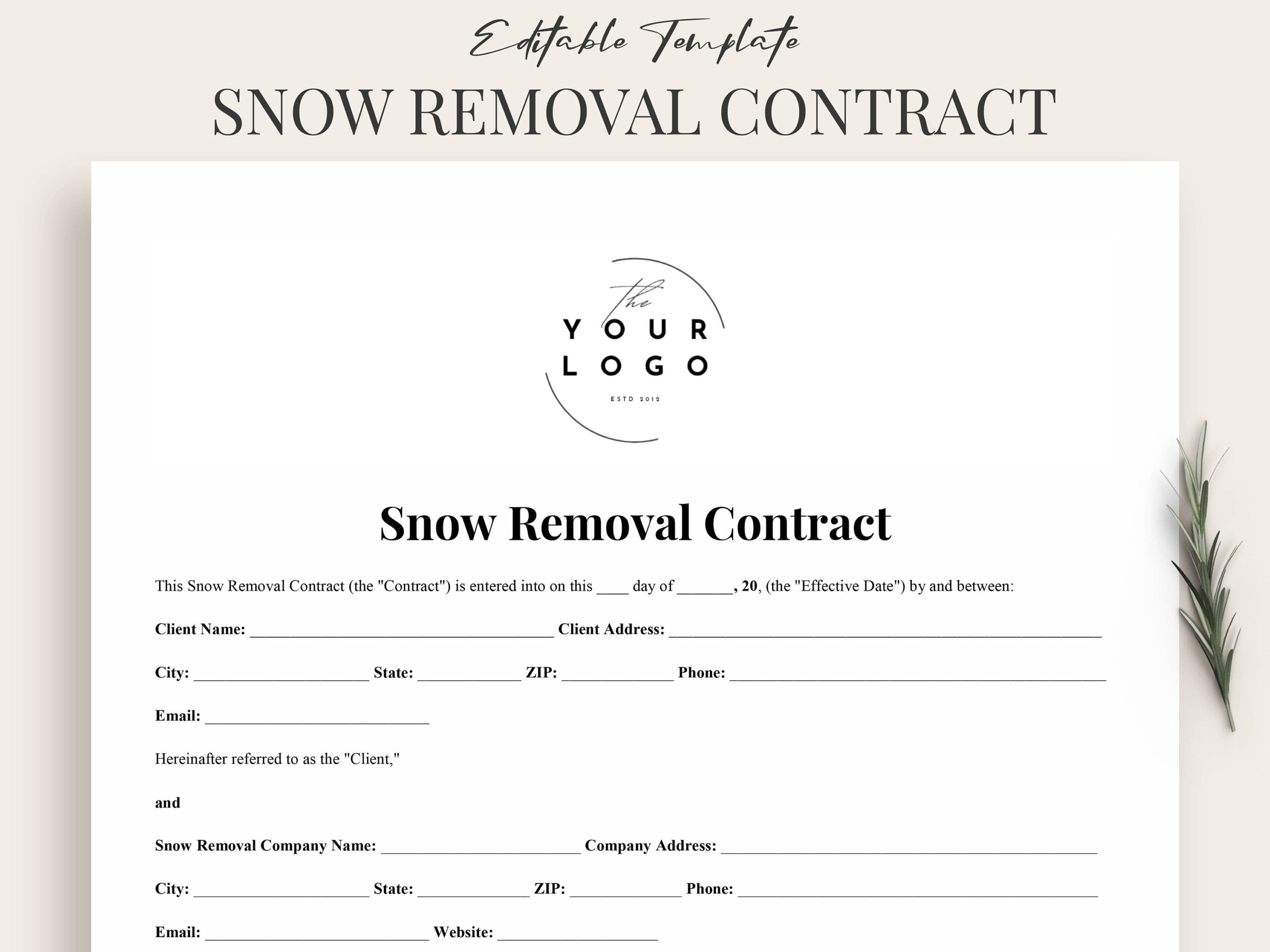 sample Snow Removal Agreement Template