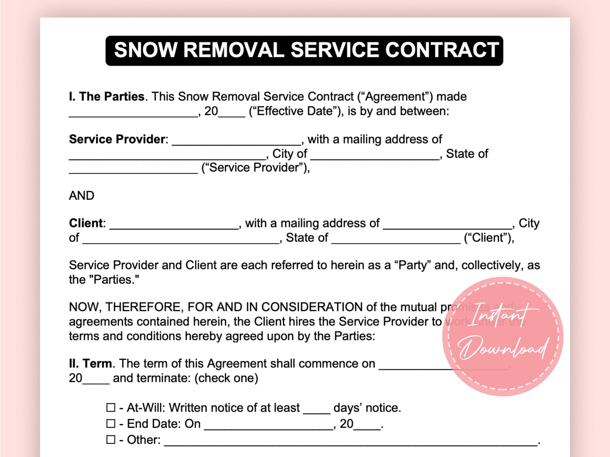 sample Snow Removal Agreement Template