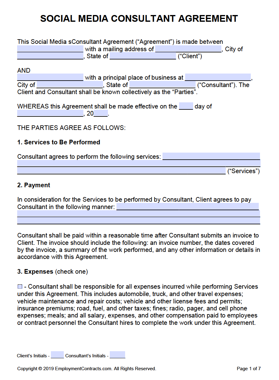 sample Social Media Management Agreement Template